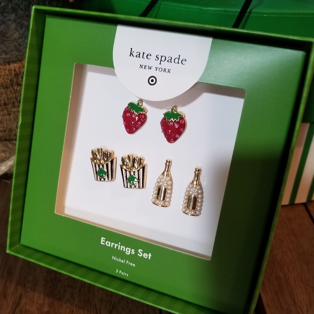 Kate Spade X Target Strawberry, Fries, and Champagne Earring Set